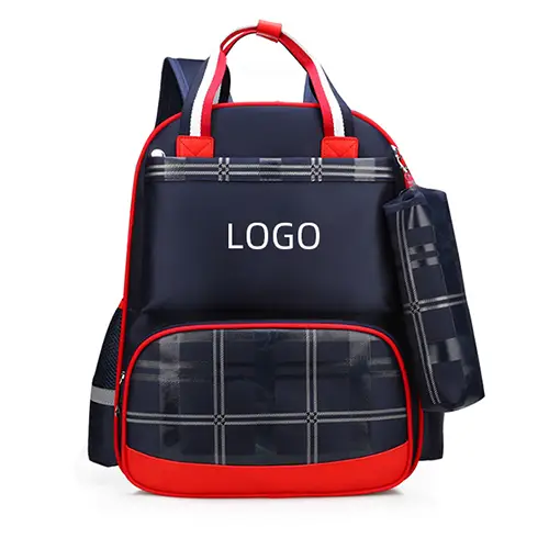  Plaid Design School Backpack with Matching Pencil Case and Customizable Logo